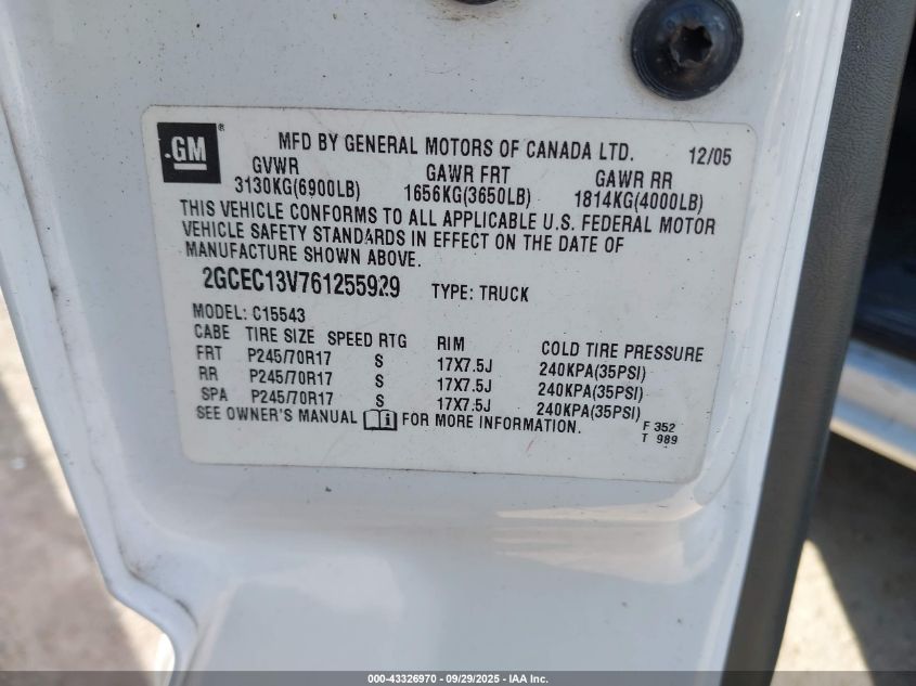 2006 Chevrolet Silverado 1500 Ls VIN: 2GCEC13V761255929 Lot: 43326970