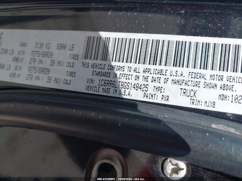 2016 Ram 1500 Lone Star VIN: 1C6RR6LT8GS148425 Lot: 43326991