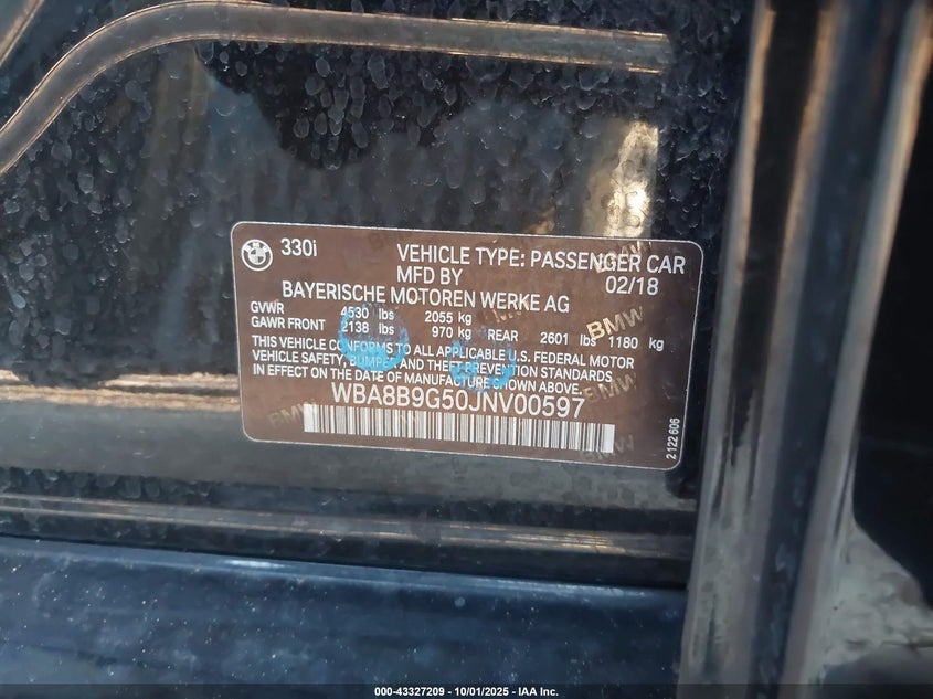 2018 BMW 330I - WBA8B9G50JNV00597