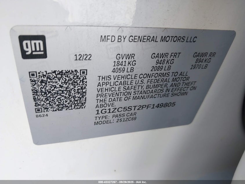 2023 Chevrolet Malibu Fwd 1Fl VIN: 1G1ZC5ST2PF149805 Lot: 43327267