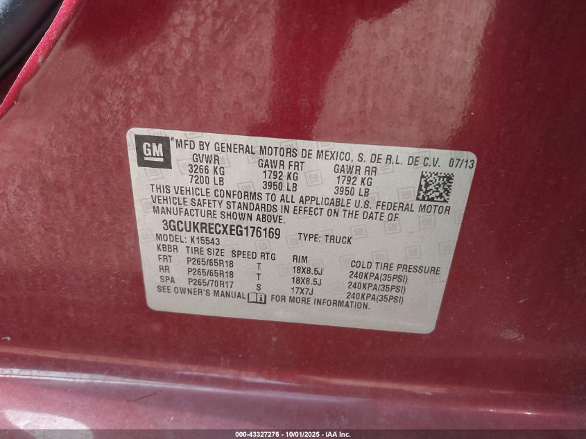 2014 Chevrolet Silverado 1500 1Lt VIN: 3GCUKRECXEG176169 Lot: 43327276