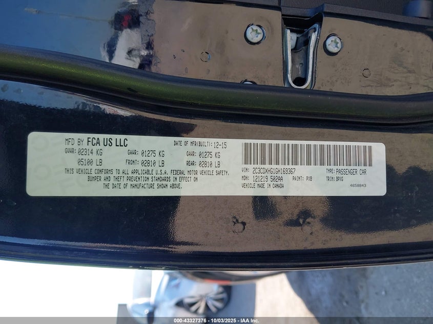 2016 DODGE CHARGER SXT - 2C3CDXHG1GH169367