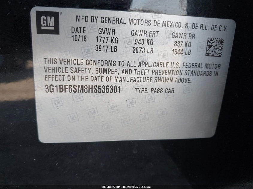 2017 CHEVROLET CRUZE PREMIER AUTO - 3G1BF6SM8HS536301