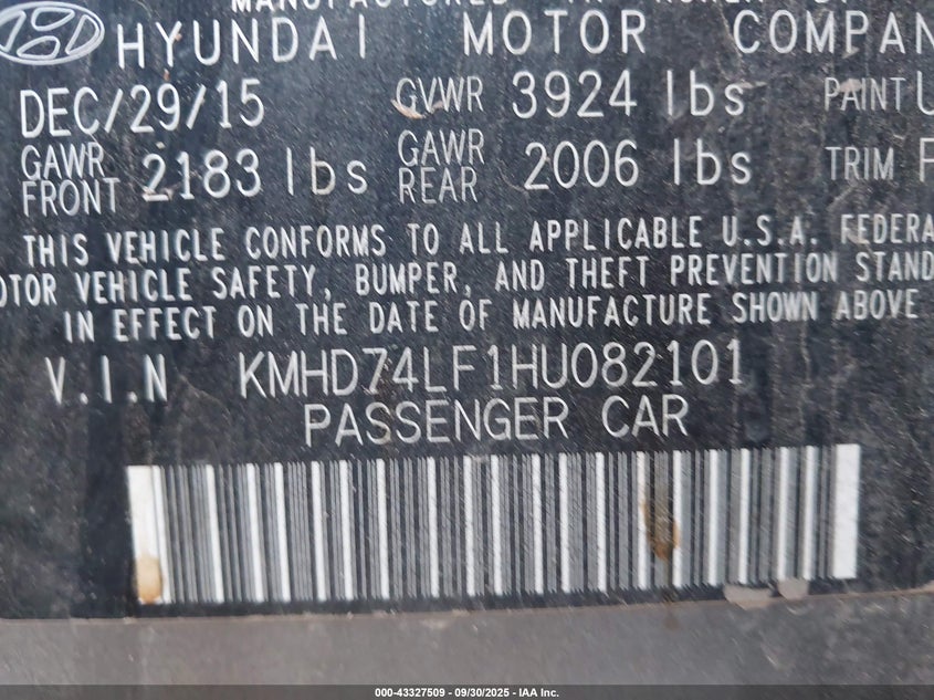 2017 HYUNDAI ELANTRA SE - KMHD74LF1HU082101