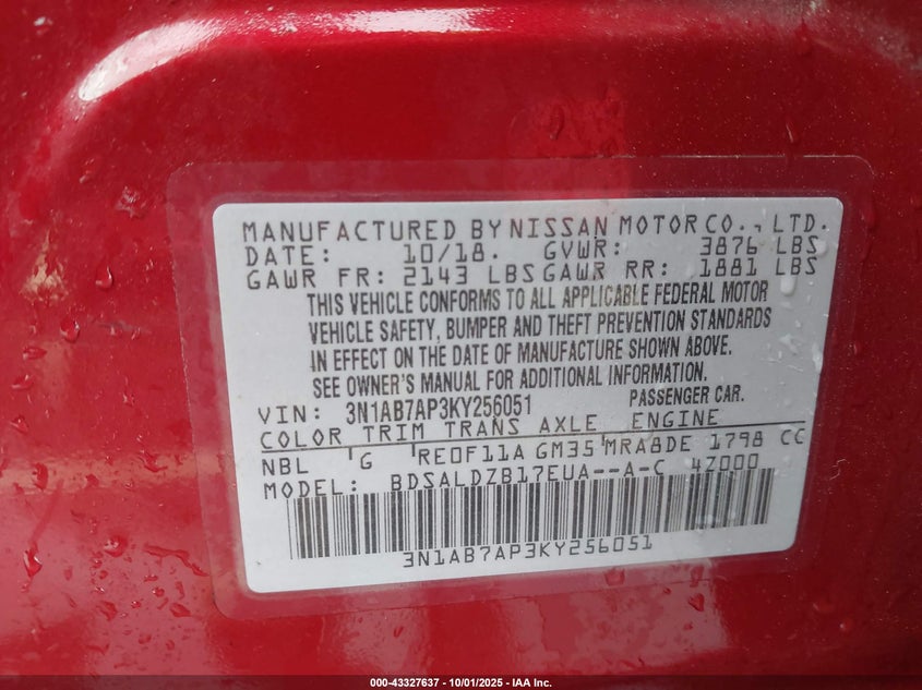 2019 NISSAN SENTRA SV - 3N1AB7AP3KY256051