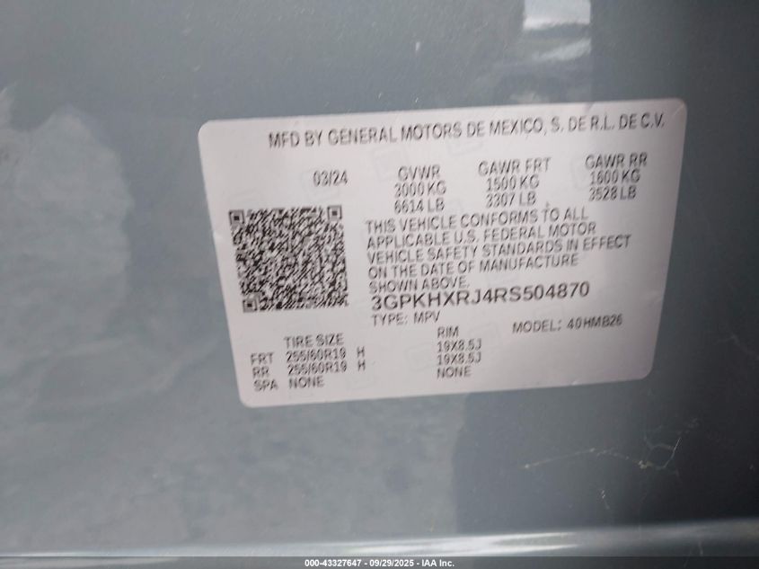 2024 Honda Prologue Touring VIN: 3GPKHXRJ4RS504870 Lot: 43327647