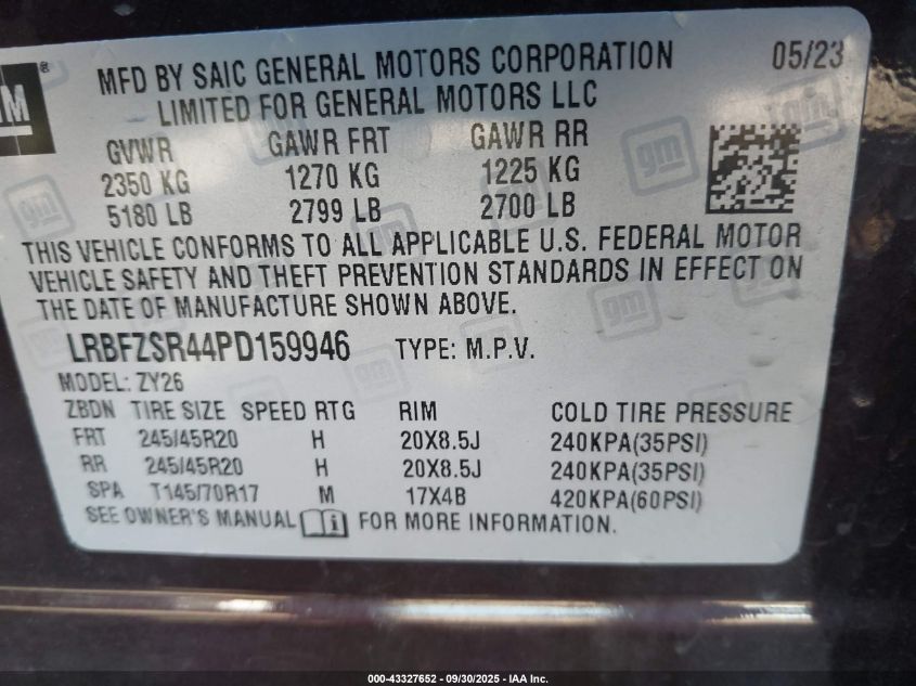 2023 Buick Envision Avenir Awd VIN: LRBFZSR44PD159946 Lot: 43327652