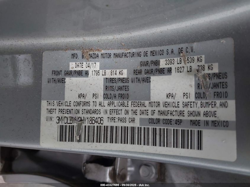 2017 Toyota Yaris Ia VIN: 3MYDLBYV2HY186406 Lot: 43327695