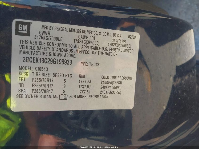 2009 Chevrolet Silverado 1500 Ls VIN: 3GCEK13C29G198939 Lot: 43327714
