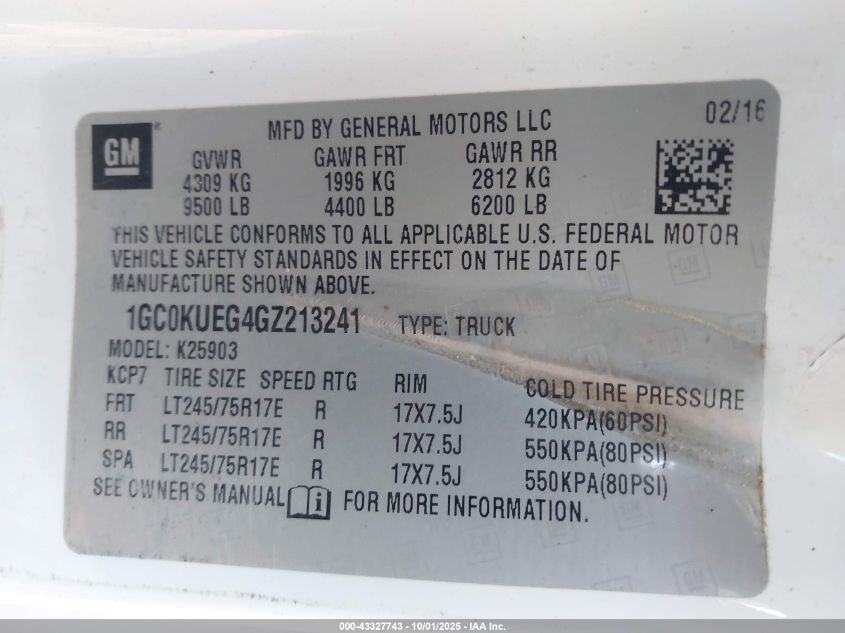 2016 Chevrolet Silverado 2500Hd Wt VIN: 1GC0KUEG4GZ213241 Lot: 43327743