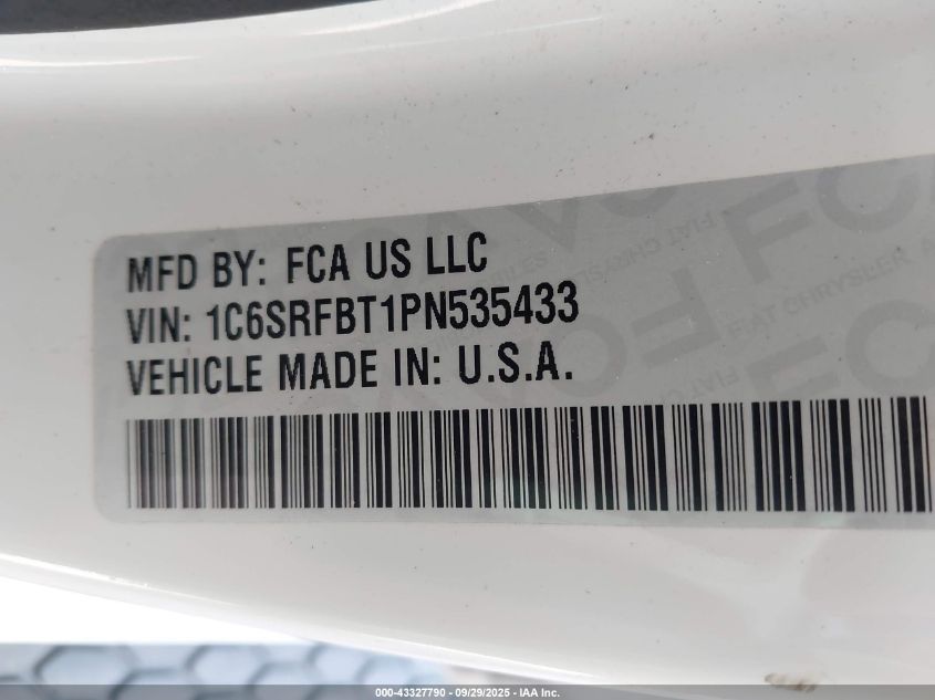 2023 Ram 1500 Big Horn 4X4 6'4 Box VIN: 1C6SRFBT1PN535433 Lot: 43327790