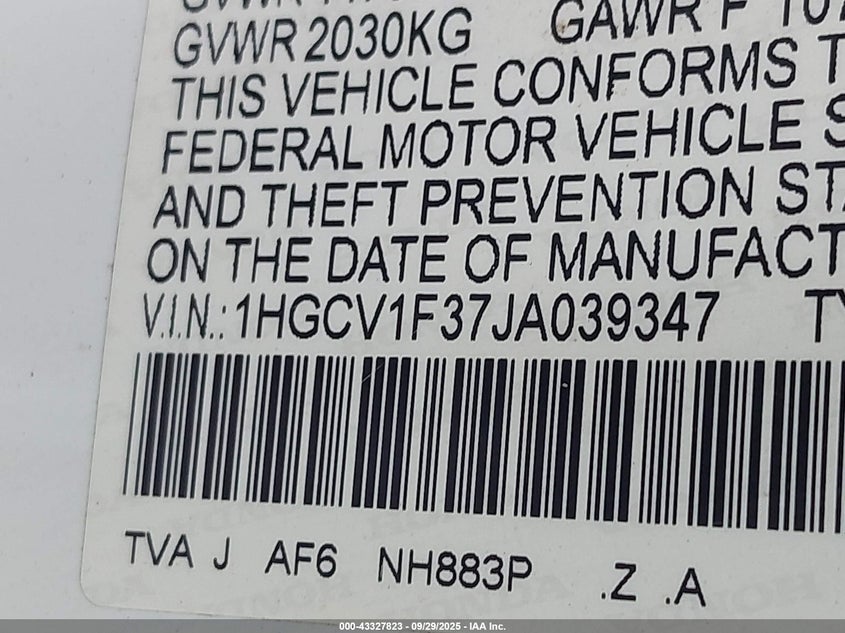 2018 HONDA ACCORD SPORT - 1HGCV1F37JA039347