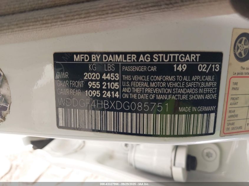 2013 Mercedes-Benz C 250 Sport VIN: WDDGF4HBXDG085751 Lot: 43327966
