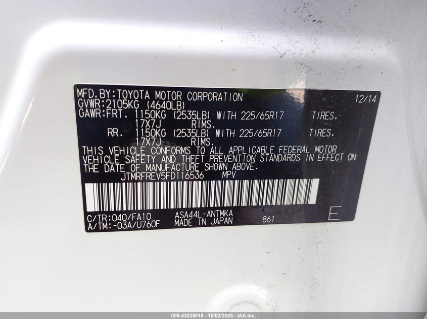 2015 TOYOTA RAV4 XLE - JTMRFREV5FD116536