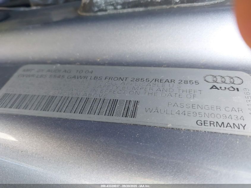 2005 Audi A8 4.2 VIN: WAULL44E95N009434 Lot: 43328037