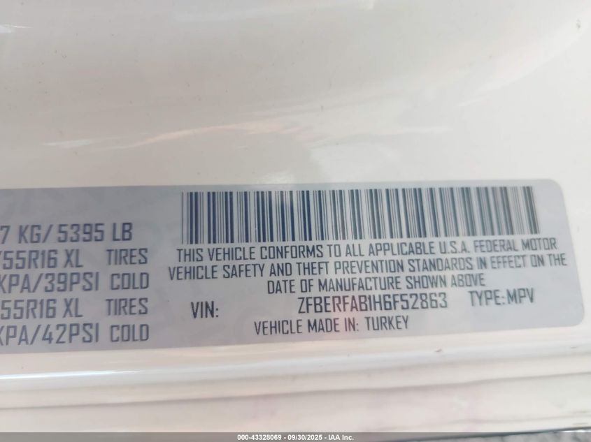 2017 Ram Promaster City Tradesman VIN: ZFBERFAB1H6F52863 Lot: 43328069