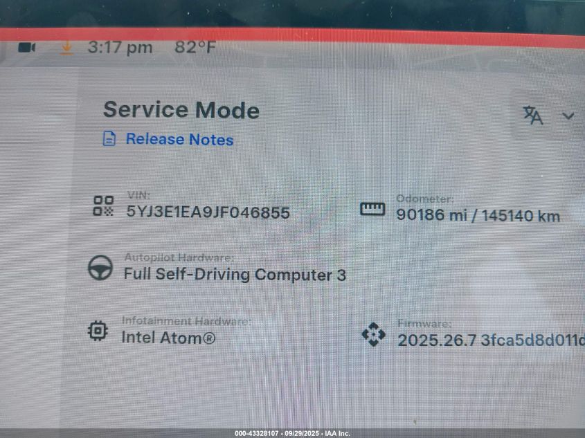 2018 Tesla Model 3 Long Range/Mid Range VIN: 5YJ3E1EA9JF046855 Lot: 43328107