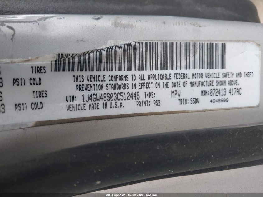 2003 Jeep Grand Cherokee Laredo VIN: 1J4GW48S03C512445 Lot: 43328127