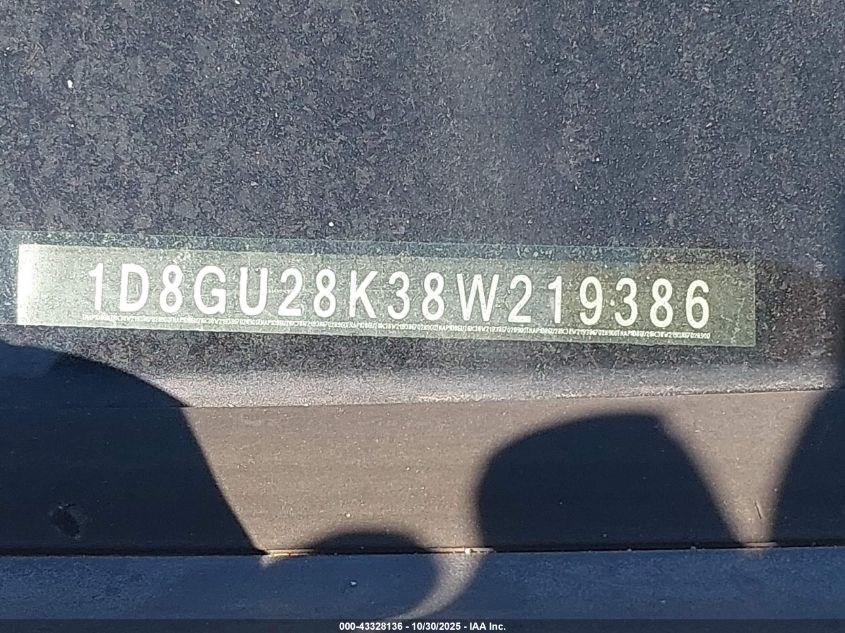 2008 Dodge Nitro Sxt VIN: 1D8GU28K38W219386 Lot: 43328136