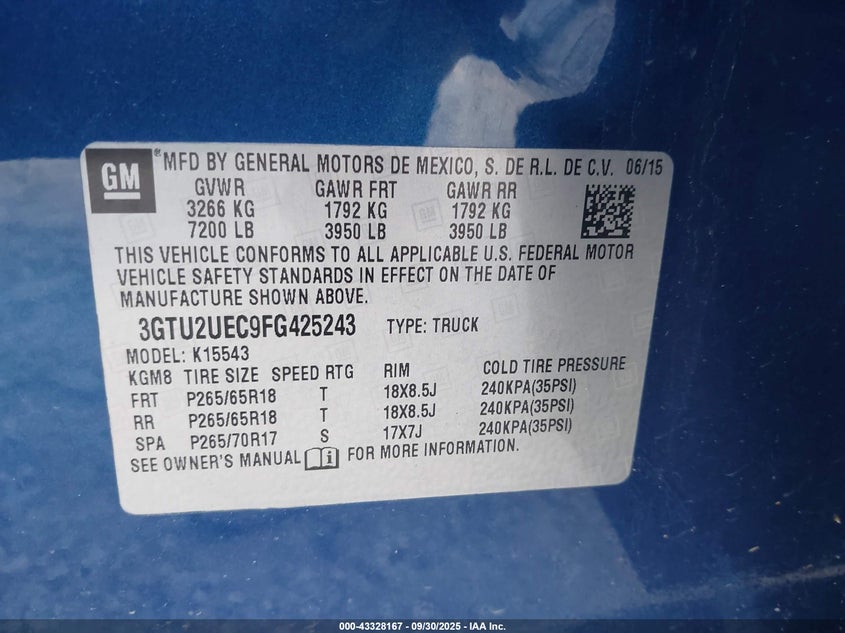 2015 GMC SIERRA 1500 SLE - 3GTU2UEC9FG425243