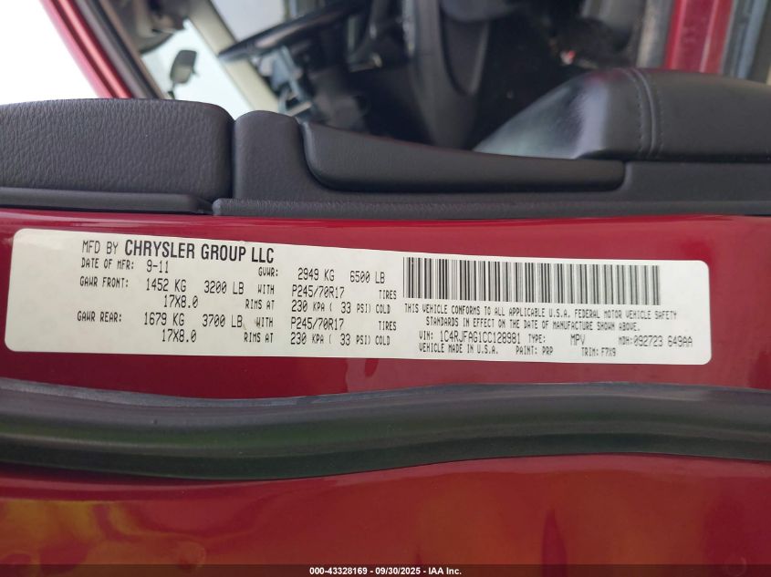 2012 Jeep Grand Cherokee Laredo VIN: 1C4RJFAG1CC128981 Lot: 43328169