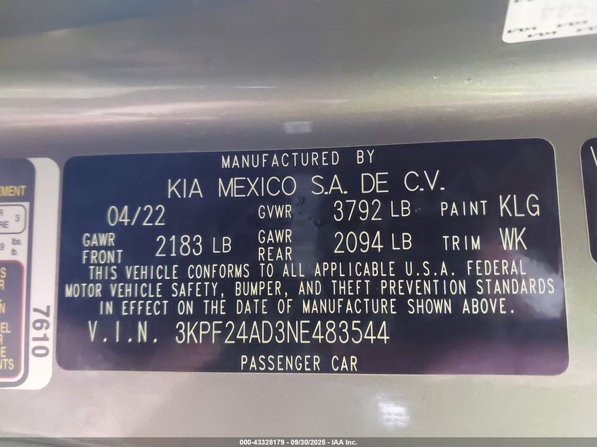 2022 KIA FORTE LXS - 3KPF24AD3NE483544