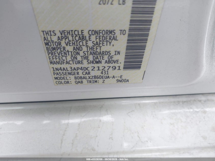 2013 Nissan Altima 2.5 Sl VIN: 1N4AL3AP4DC212791 Lot: 43328209