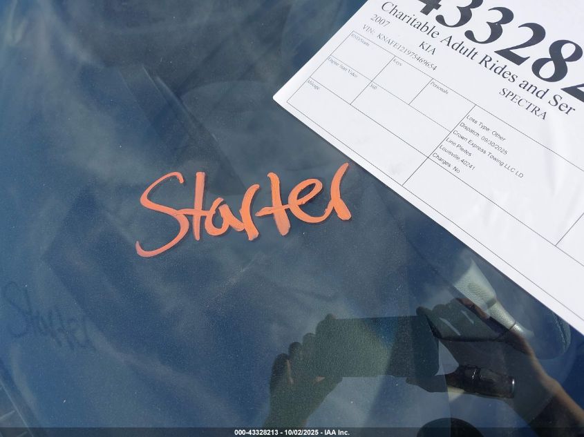 2007 Kia Spectra Ex VIN: KNAFE121975469654 Lot: 43328213