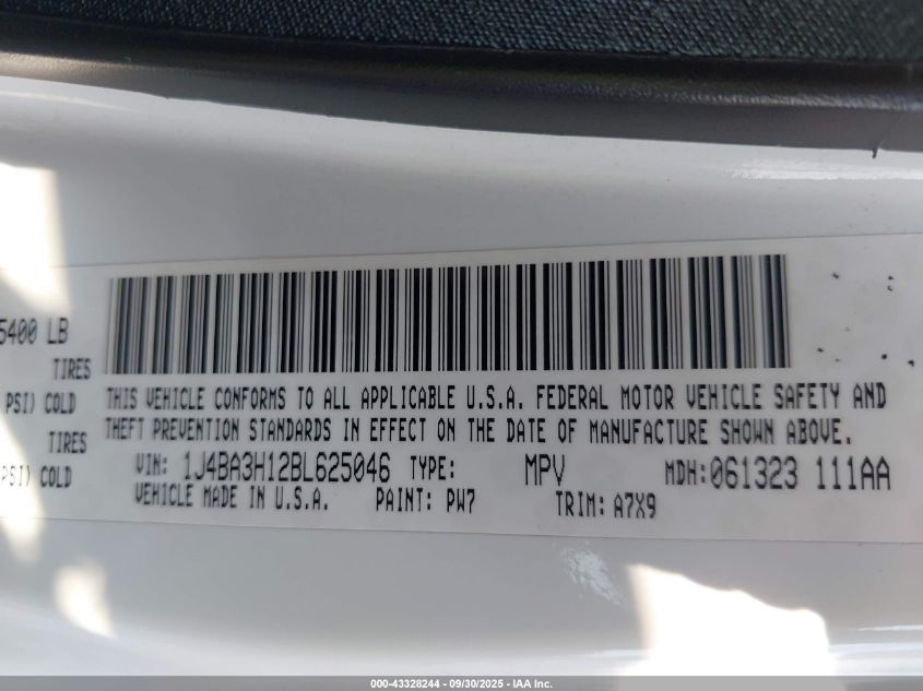 2011 Jeep Wrangler Unlimited Sport VIN: 1J4BA3H12BL625046 Lot: 43328244