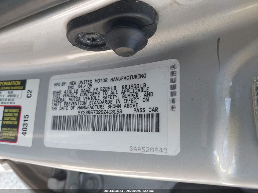 2009 Pontiac Vibe Gt VIN: 5Y2SR67029Z413053 Lot: 43328374