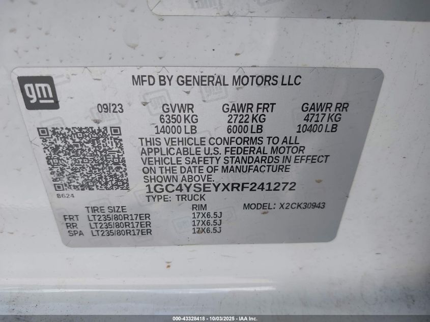 2024 Chevrolet Silverado 3500Hd 4Wd Long Bed Work Truck VIN: 1GC4YSEYXRF241272 Lot: 43328418