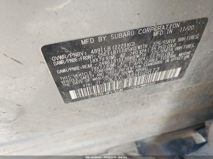 2021 Subaru Forester Touring VIN: JF2SKAXC3MH468872 Lot: 43328420