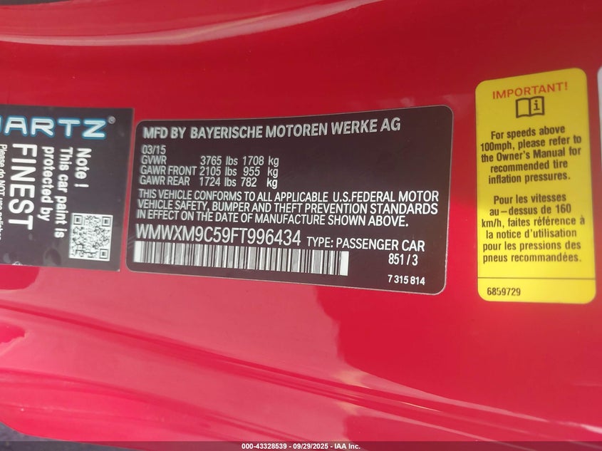 2015 MINI HARDTOP JOHN COOPER WORKS - WMWXM9C59FT996434