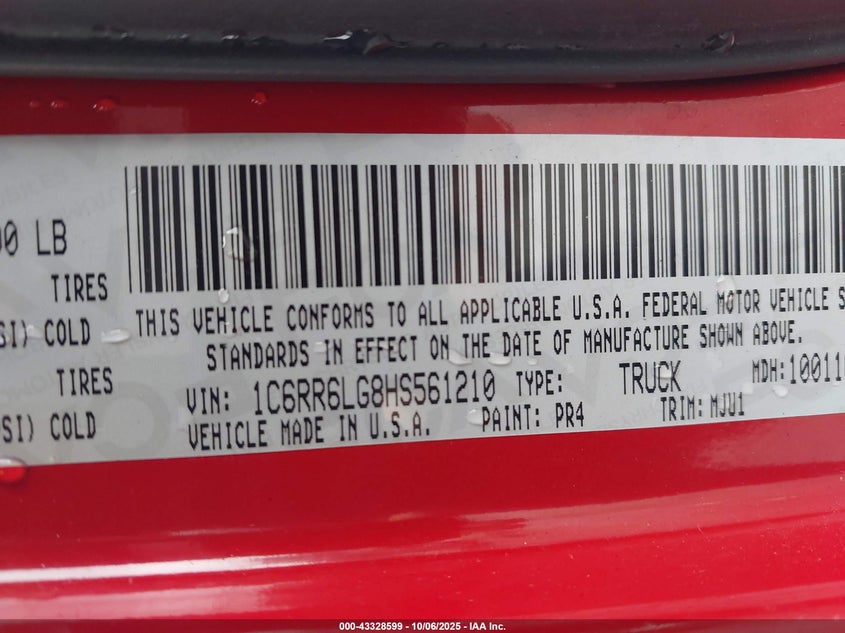 2017 RAM 1500 SLT  4X2 5'7 BOX 1C6RR6LG8HS561210