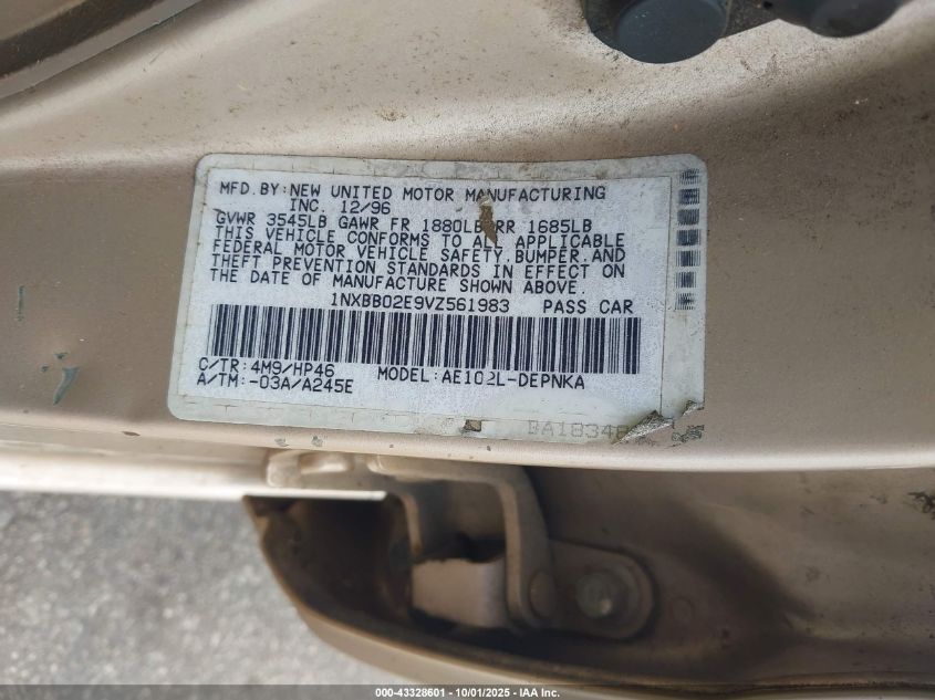 1997 Toyota Corolla Dx VIN: 1NXBB02E9VZ561983 Lot: 43328601