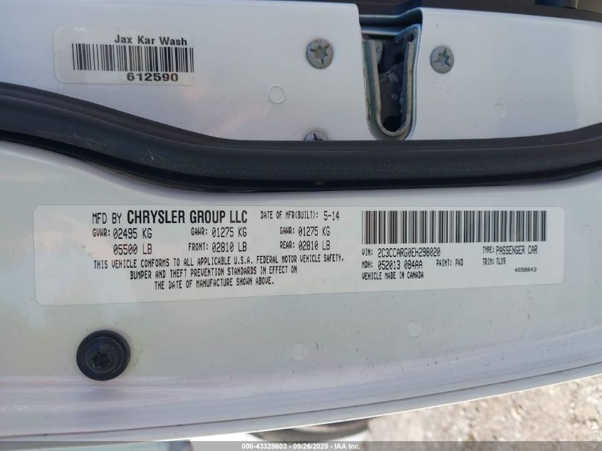 2014 Chrysler 300 VIN: 2C3CCARG0EH298020 Lot: 43328603