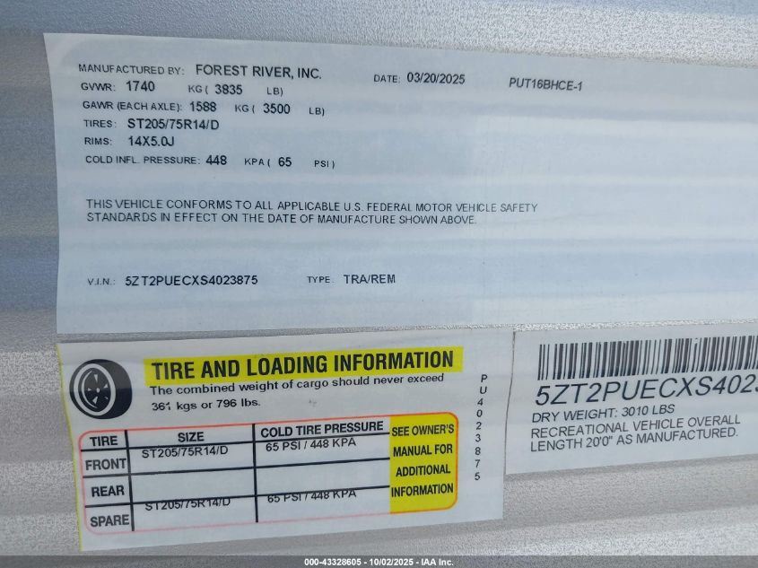 2025 Puma Other VIN: 5ZT2PUECXS4023875 Lot: 43328605