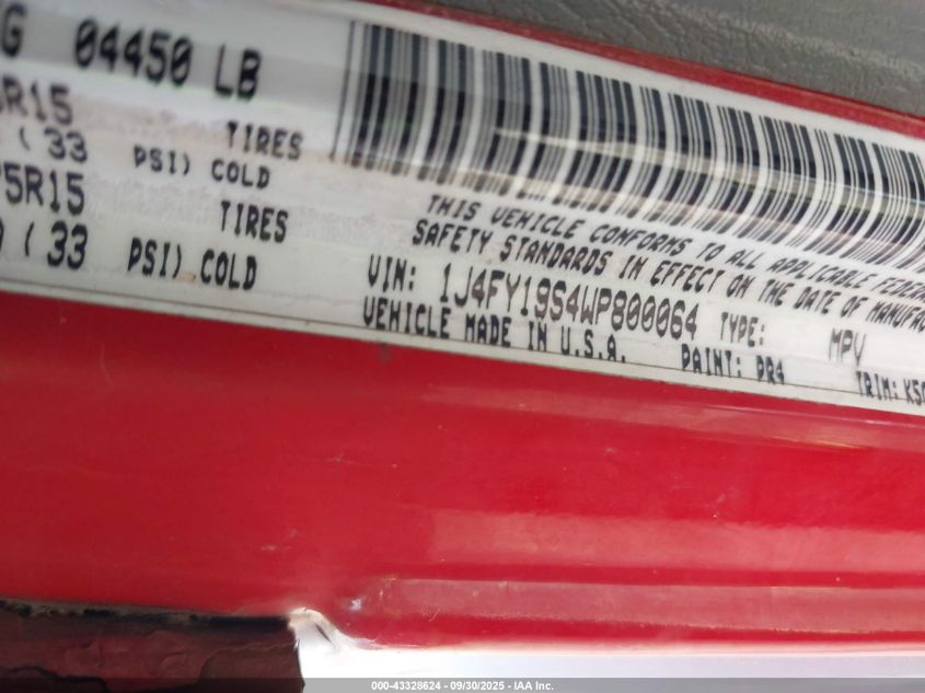 1998 Jeep Wrangler Sport VIN: 1J4FY19S4WP800064 Lot: 43328624