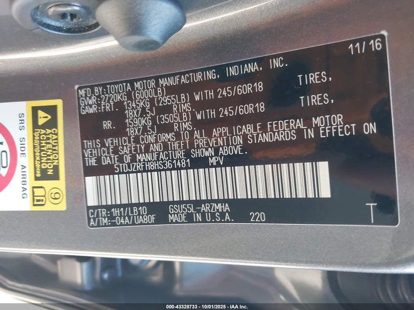 2017 TOYOTA HIGHLANDER XLE - 5TDJZRFH8HS361481