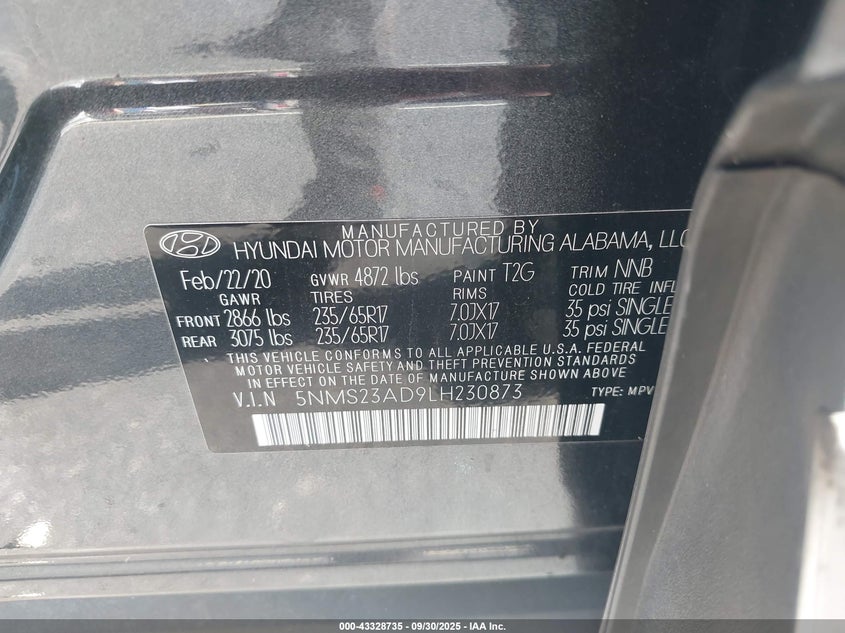 2020 HYUNDAI SANTA FE SE - 5NMS23AD9LH230873