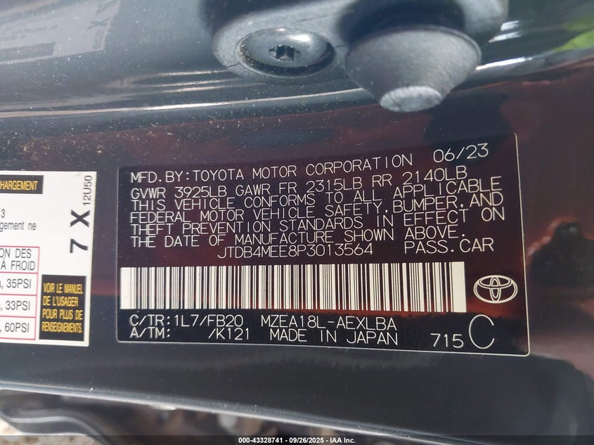 2023 TOYOTA COROLLA LE - JTDB4MEE8P3013564