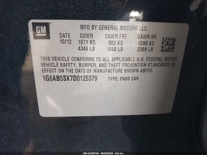 2013 Cadillac Ats Luxury VIN: 1G6AB5SX7D0125379 Lot: 43328749