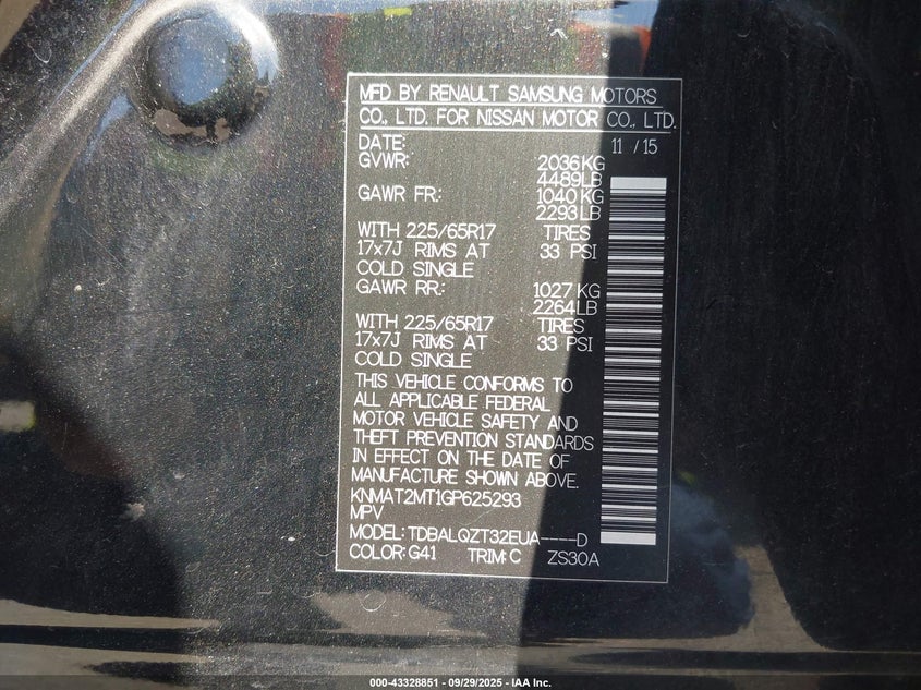 2016 NISSAN ROGUE SV - KNMAT2MT1GP625293