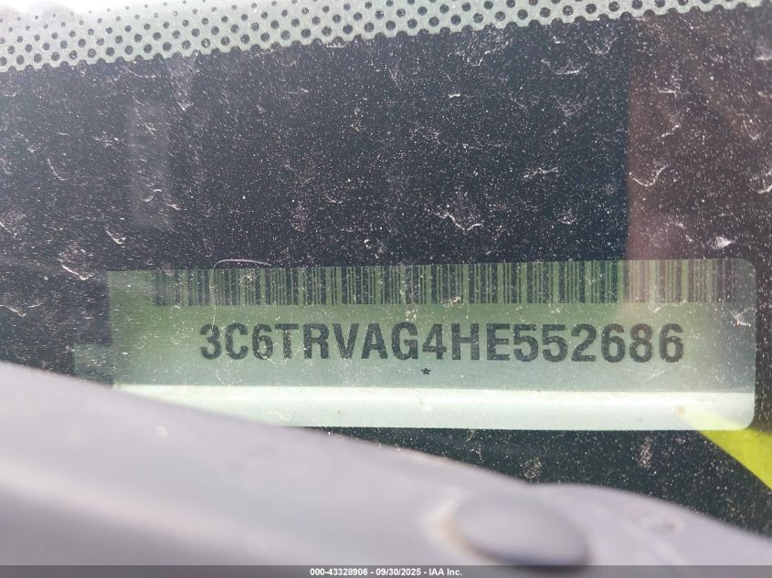 2017 Ram Promaster 1500 Low Roof 136 Wb VIN: 3C6TRVAG4HE552686 Lot: 43328906
