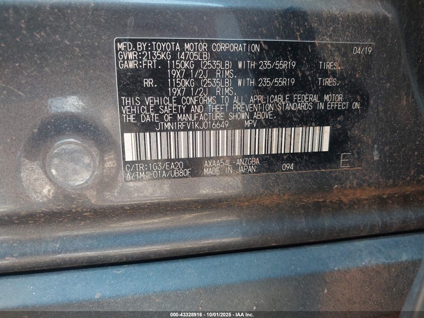 2019 TOYOTA RAV4 LIMITED - JTMN1RFV1KJ016649