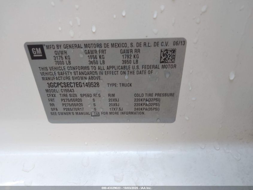 2014 Chevrolet Silverado 1500 1Lz VIN: 3GCPCSEC7EG149528 Lot: 43329023