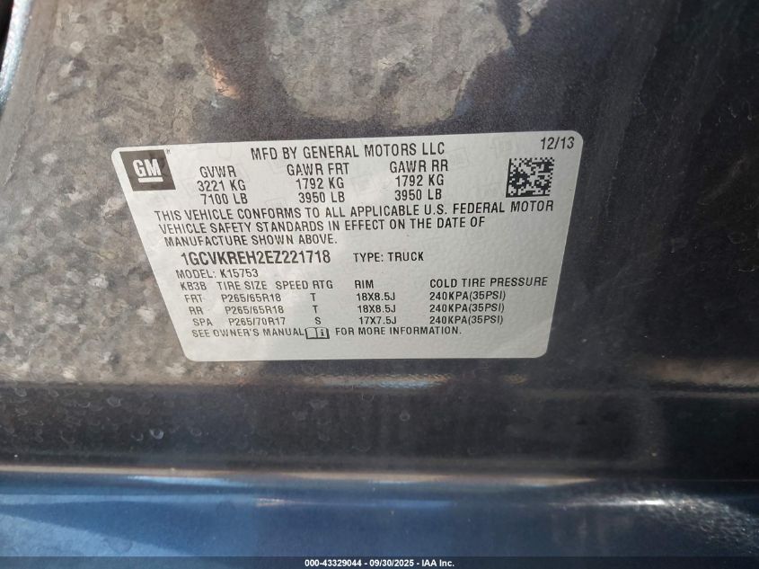 2014 Chevrolet Silverado 1500 1Lt VIN: 1GCVKREH2EZ221718 Lot: 43329044