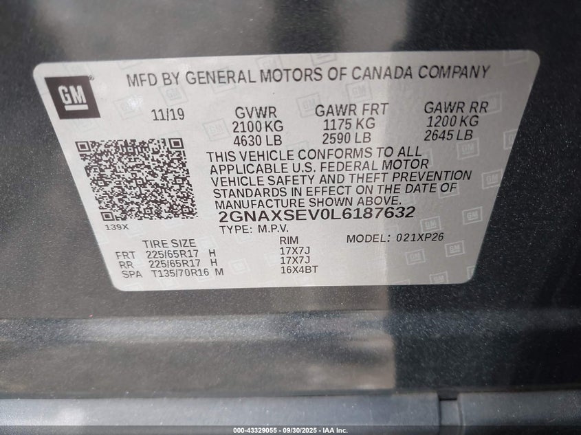 2020 CHEVROLET EQUINOX AWD LS - 2GNAXSEV0L6187632