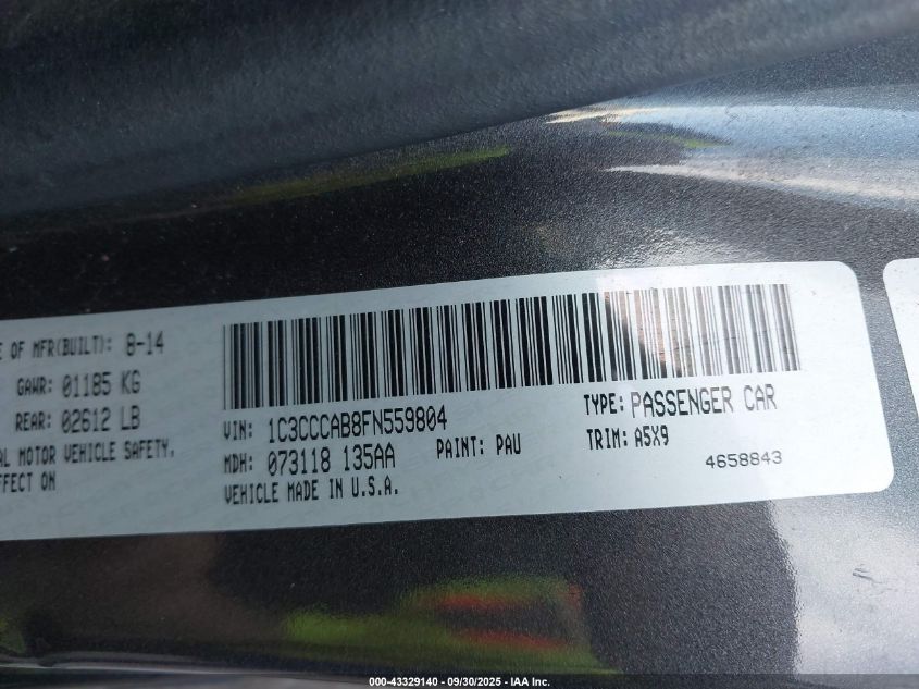 2015 Chrysler 200 Limited VIN: 1C3CCCAB8FN559804 Lot: 43329140