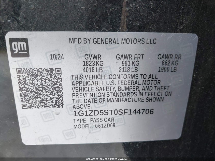 2025 CHEVROLET MALIBU FWD 1LT 1G1ZD5ST0SF144706